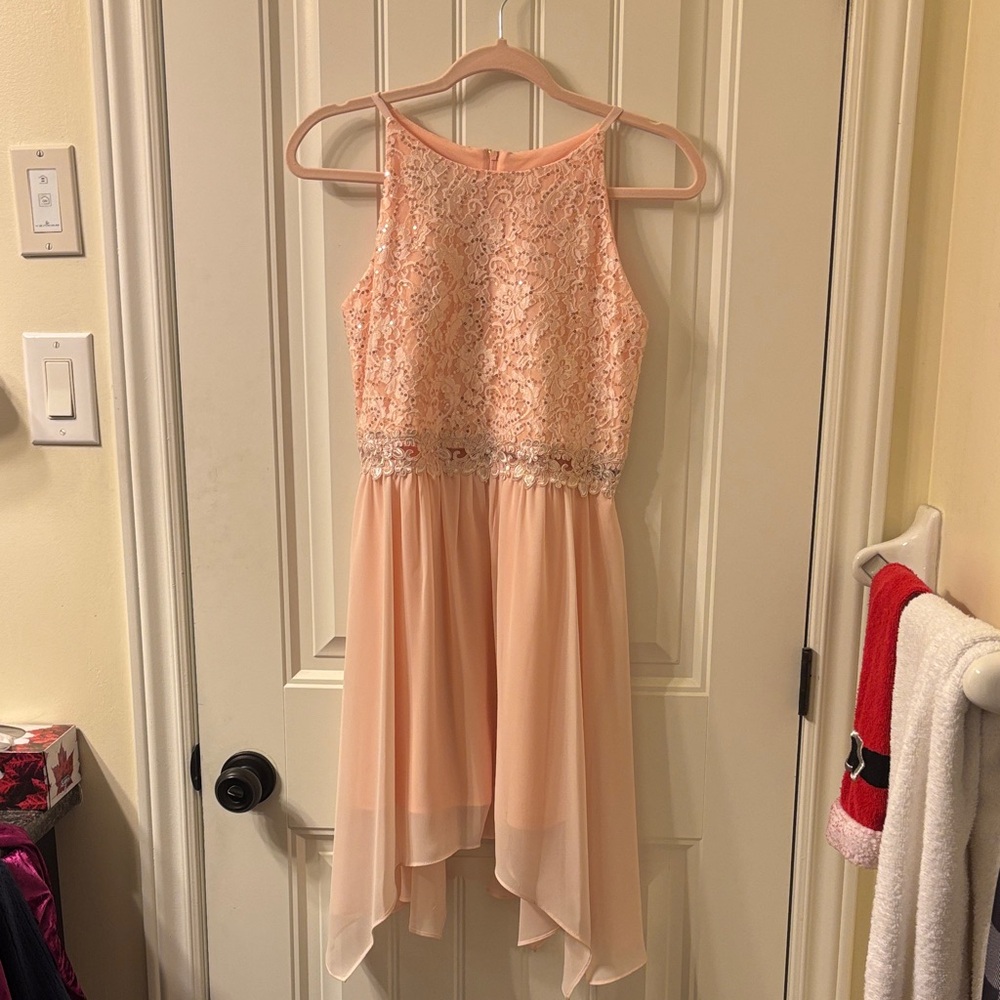 Ally B Peach Lace Formal Kids Dress